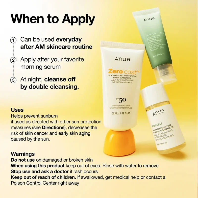 Anua - Zero Cast Moisturizing Finish Sunscreen Spf 50 - 50ml